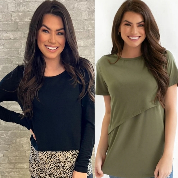 Nursing Queen Tops - TWO Nursing Queen Shirts - Cheetah & Black long sleeve + Olive Tshirt